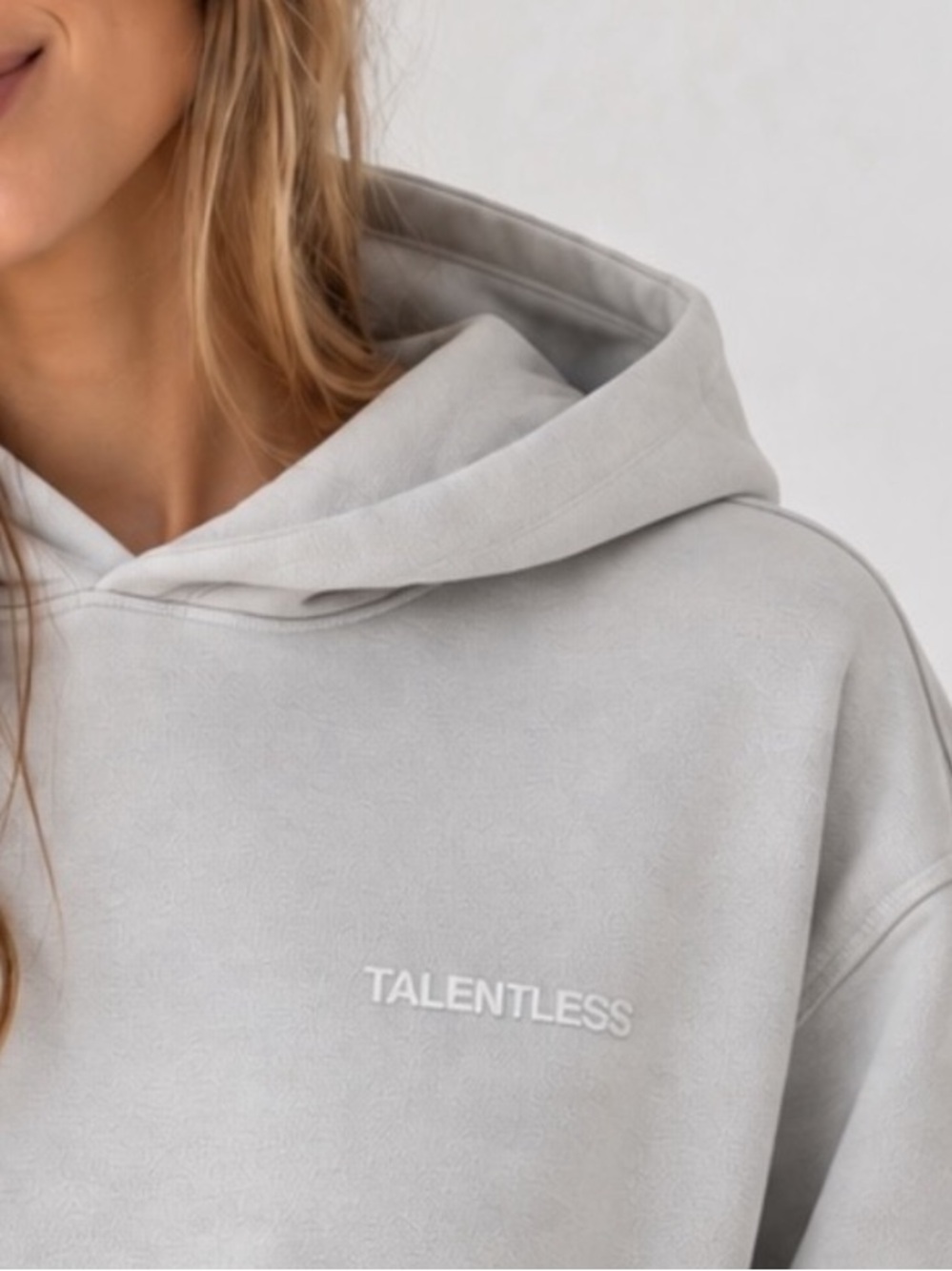 Talentless Gray Hoodie Cozy Minimalist Embroidered Streetwear Pullover
